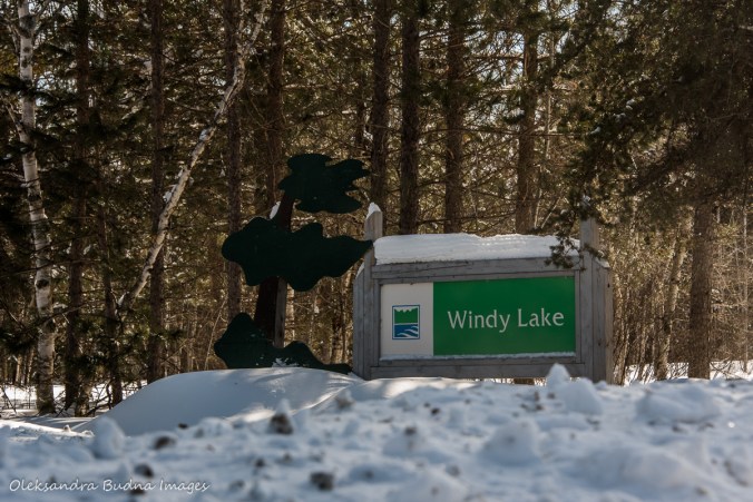 Windy Lake Provincial Park sign in the winter