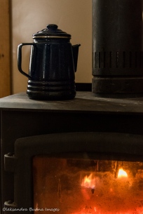 wood stove in a four-season tent in Gatineau