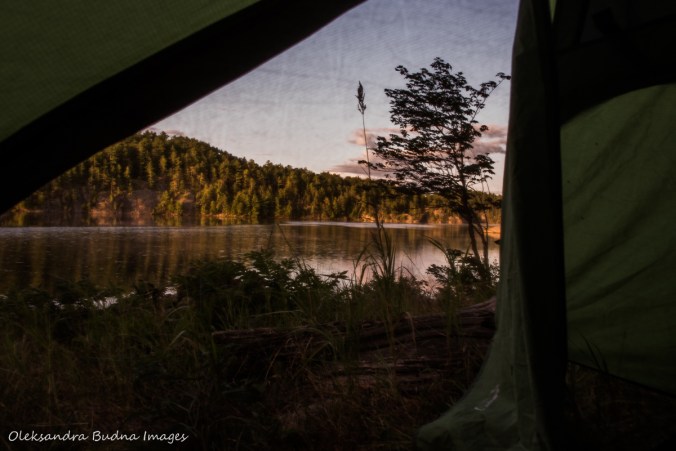view from our tent on site 133 on McGregor Bay in Killarney