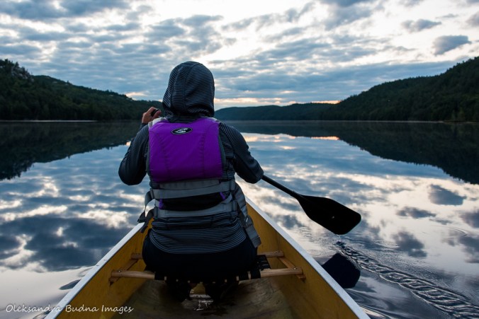 paddling during sunrise on Nellie Lake in Killarney