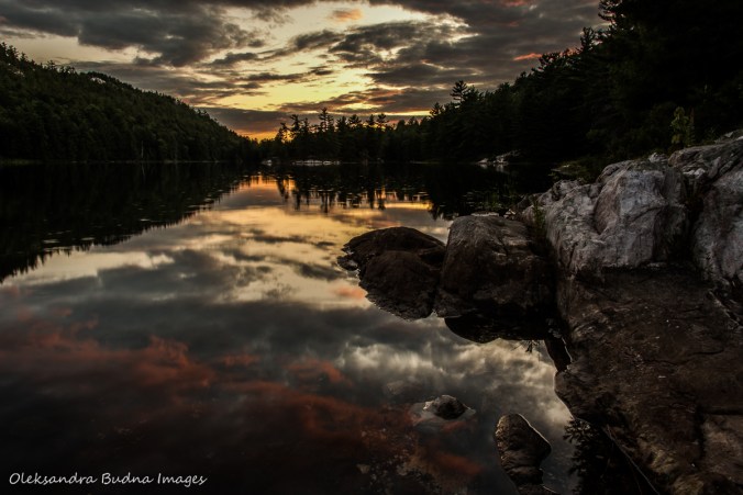 sunset from site 179 on Grace Lake in Killarney
