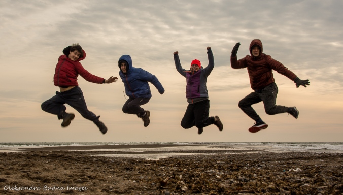 jumping at the tip at Point Pelee National Park