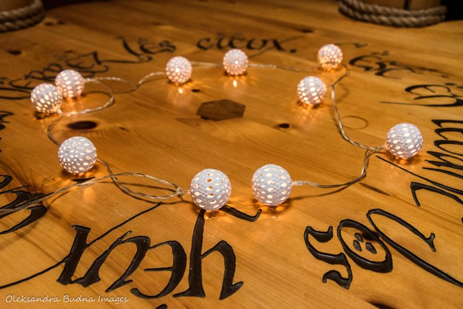 carving on the table at the Hobbit House at Les Toits du Monde
