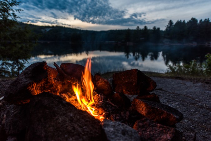 campfire on site 72 on Ruth-Roy Lake in Killarney