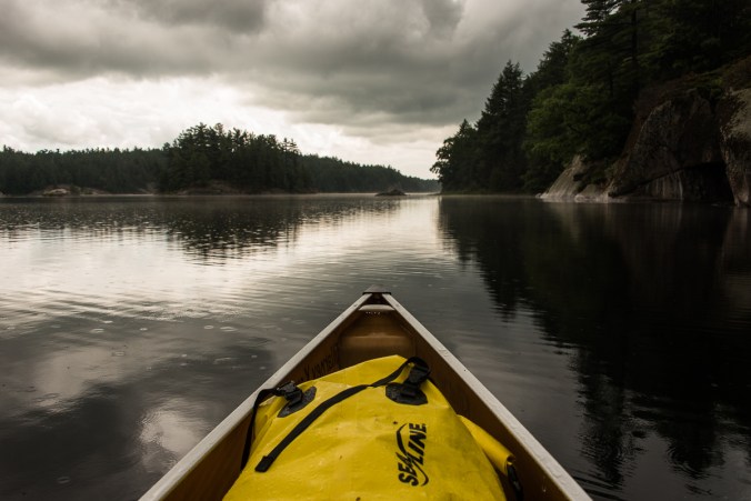 cloudy and rainy day on Johnnie Lake in Killarney