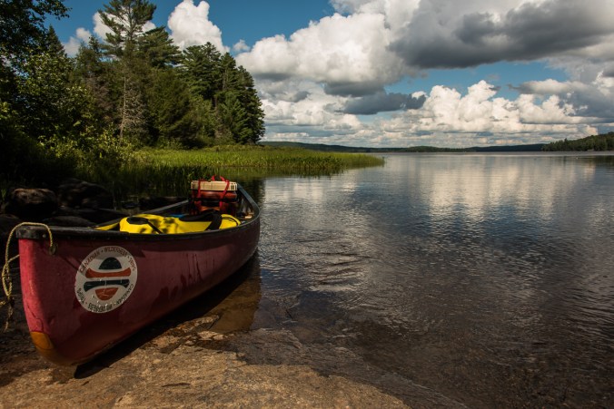 red canoe at the North Tea Lake portage