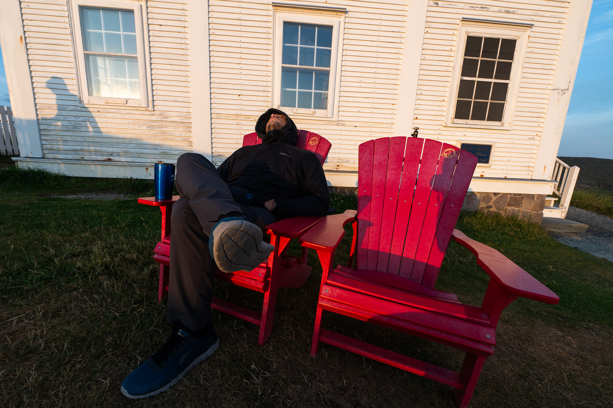 Red chairs near Cape Spear lighthouse